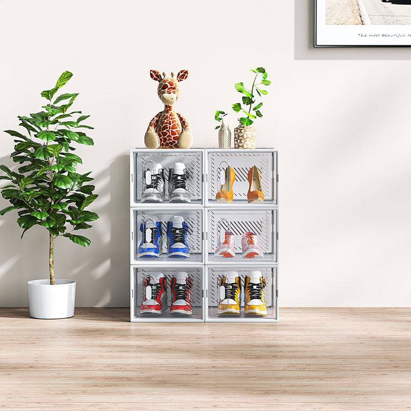 Rangement de chaussures moyen empilable (ensemble de 6), Transparent/blanc
