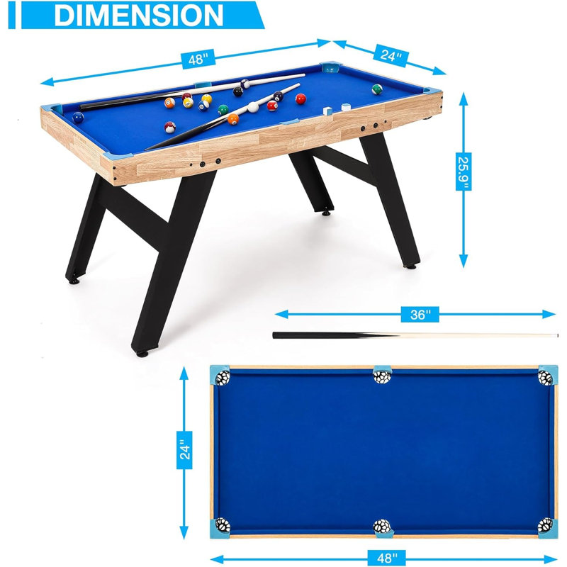 Table de billard portable 4 pi, mini table de billard pliable avec 2 bâtons de queue, craie triangulaire 16 boules, table de billard pliante