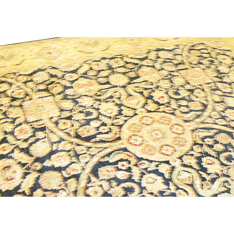 Tapis noir et doré de haute qualité noué à la main