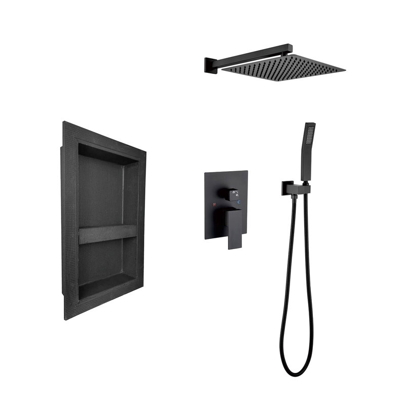 Douche avec pluie et main avec système d'injection d'air noir mat