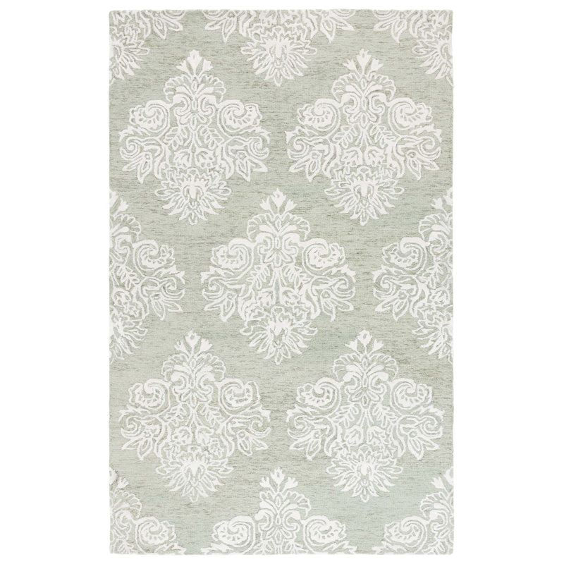 Darrold 619 Hand Tufted Wool/Viscose/Cotton Damask Indoor Use Only Rug in Sage/Ivory, Rectangle 6' x 9'