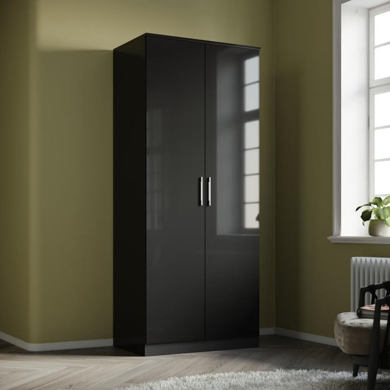 Shelissa 2 Door Manufactured Wood Wardrobe, Black