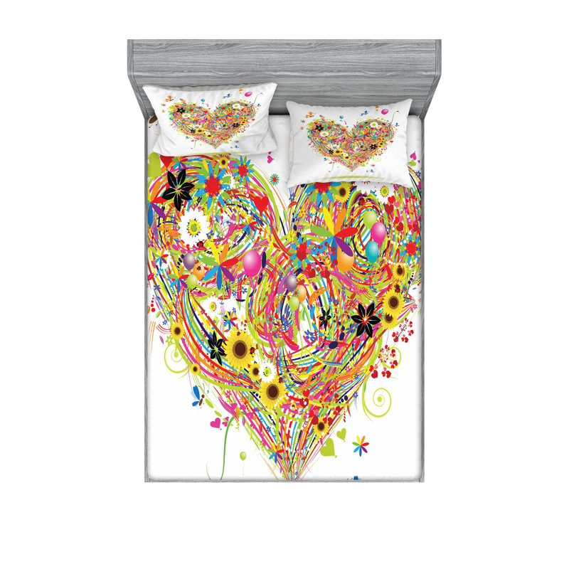 Multicolore drap-housse et coussin décoratif Ambesonne, Ensemble de draps pour taille de lit très grand +