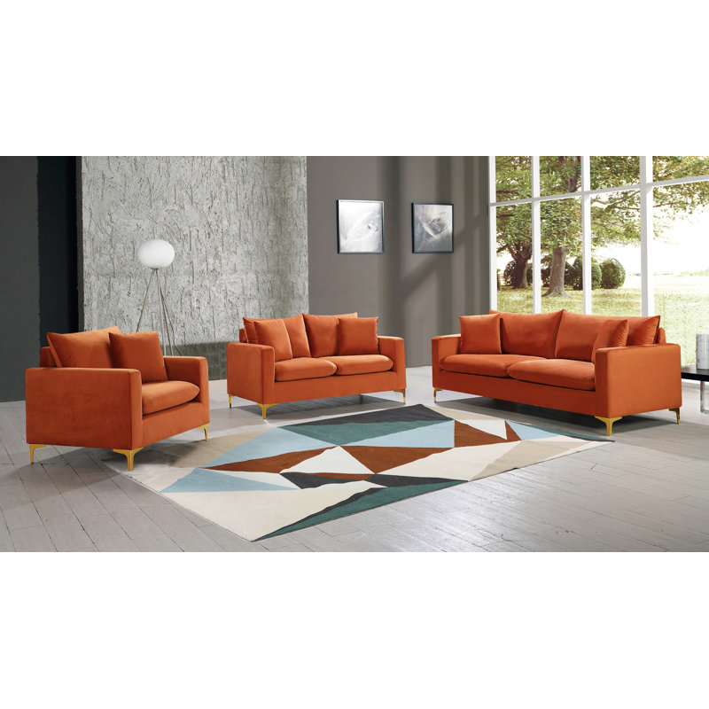Shumpert 58" Velvet Square Arm Loveseat, Cognac Velvet