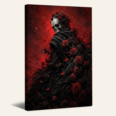 Art mural sur toile gothique squelette couvert de roses rouges