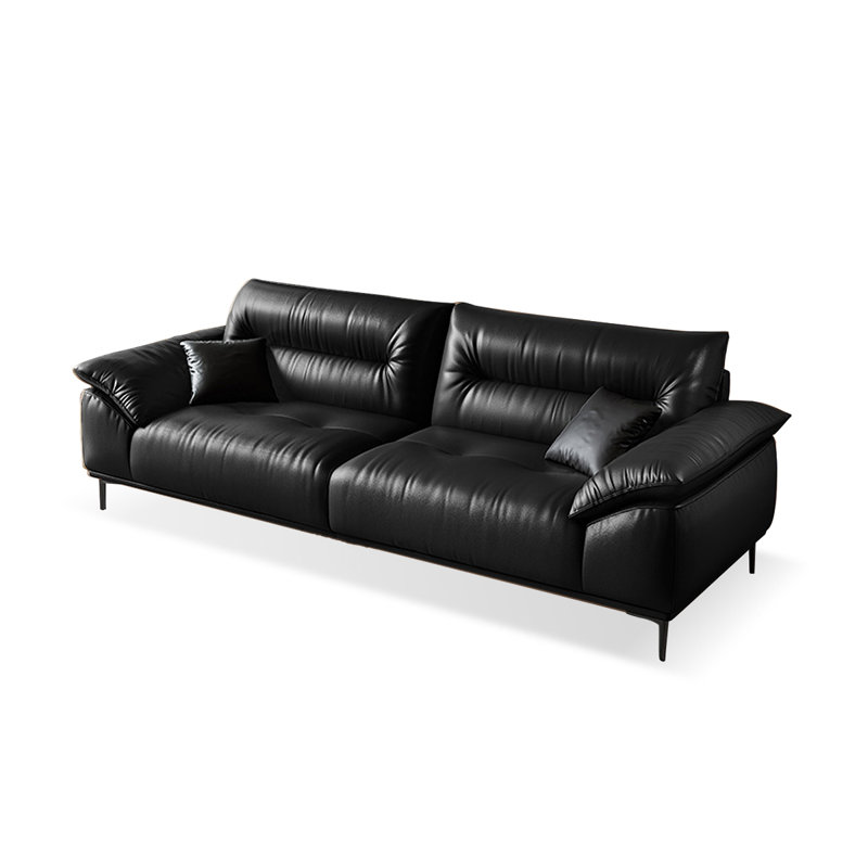 Canapé standard en cuir véritable noir, Noir