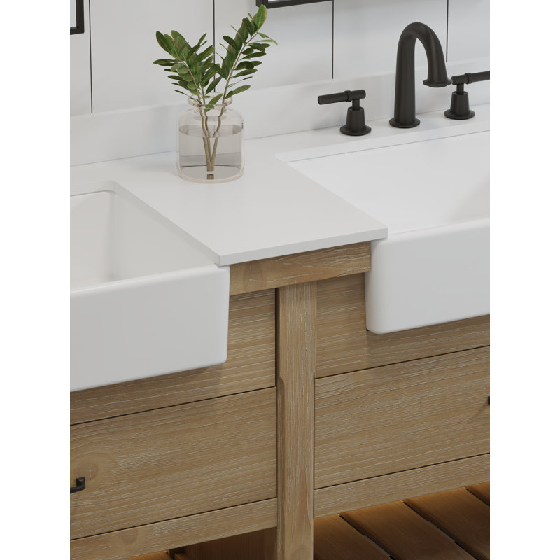 Meuble-lavabo double 72 po avec lavabo en pierre Maxbano Farmhouse, Marron clair