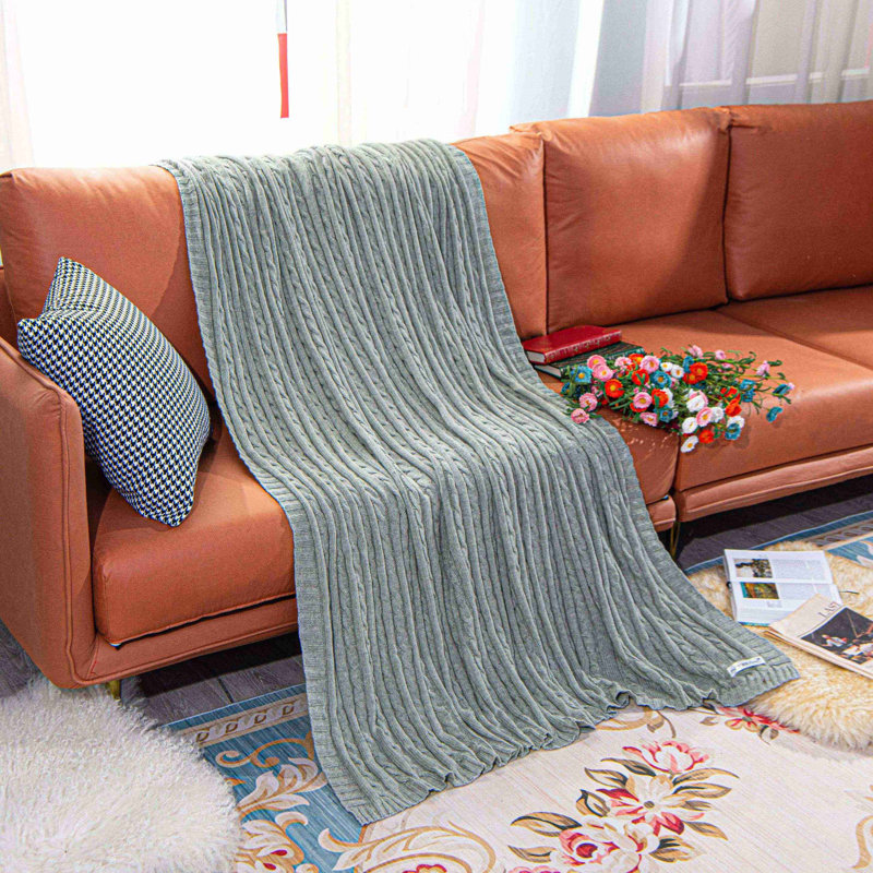 Couverture en coton tricoté , Gris clair, L 80 po x l 60 po
