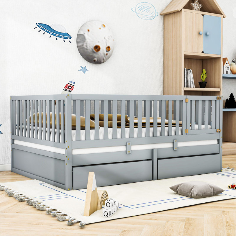 Lit plateforme avec rangement Yisroel, Simple, gris