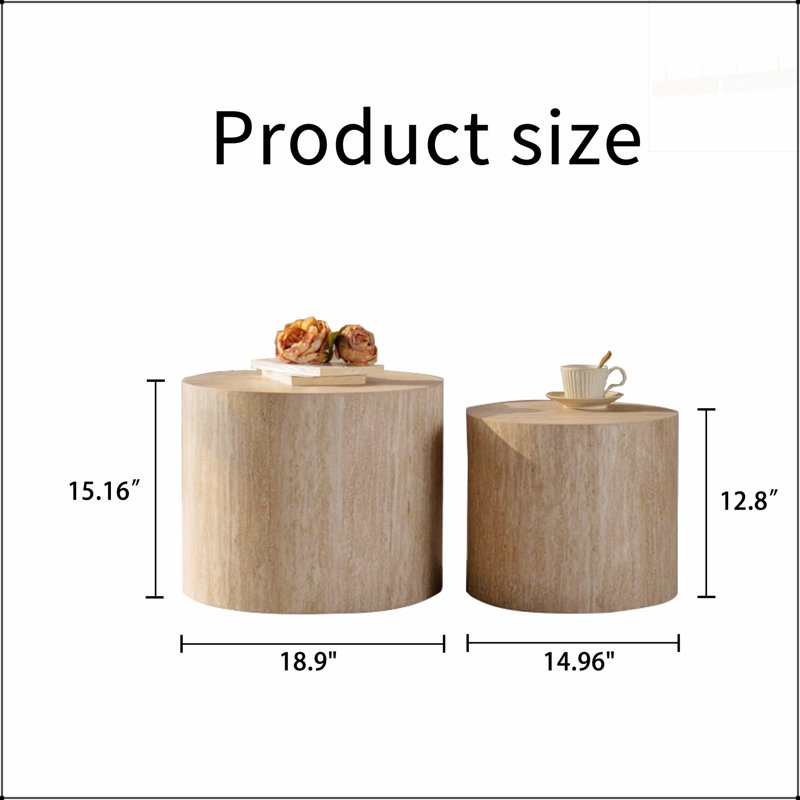 Ensemble de 2 tables basses gigognes écologiques en bois rond pour petits espaces et décor moderne