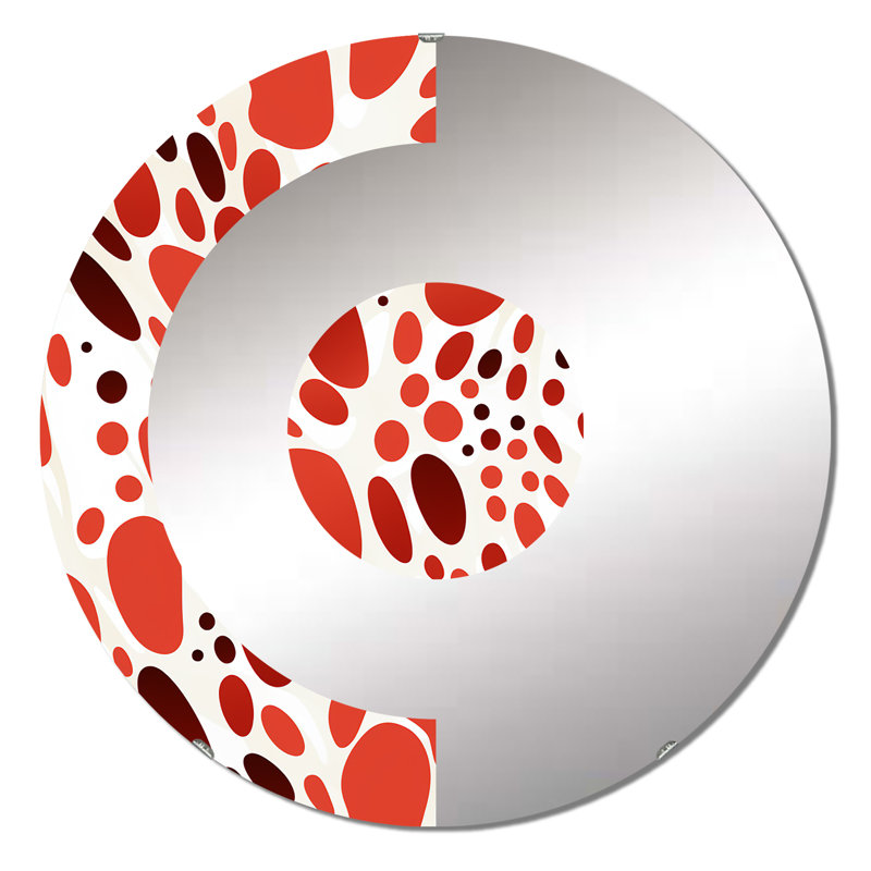 Miroir mural demi-cercle rouge et blanc à pois, 23,6 po x 23,6 po