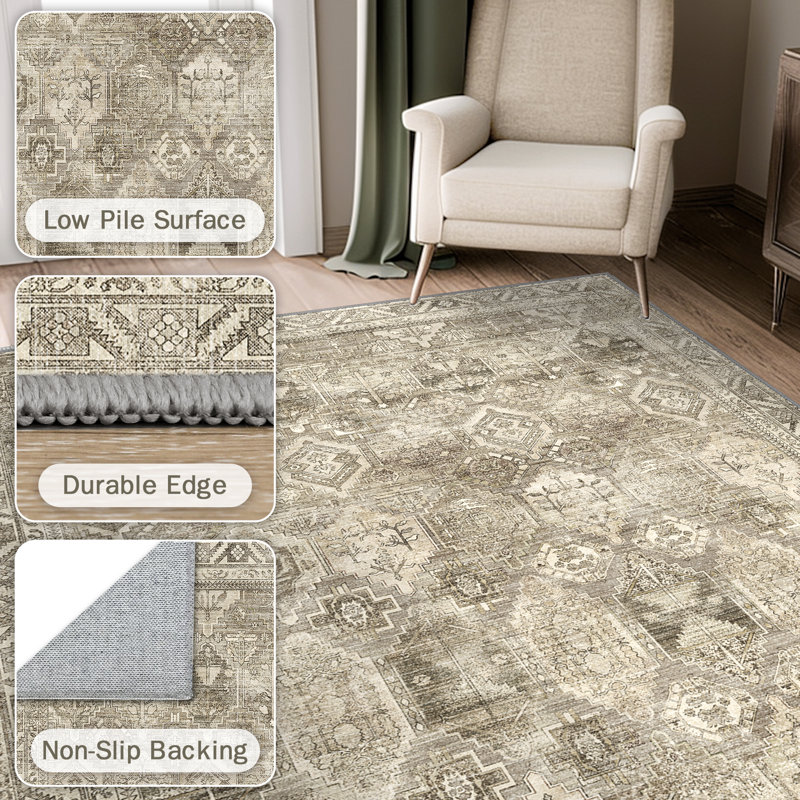  Fayanna Oriental Machine Washable Area Rugs with Non-Slip Backing, Runner 2' x 10'