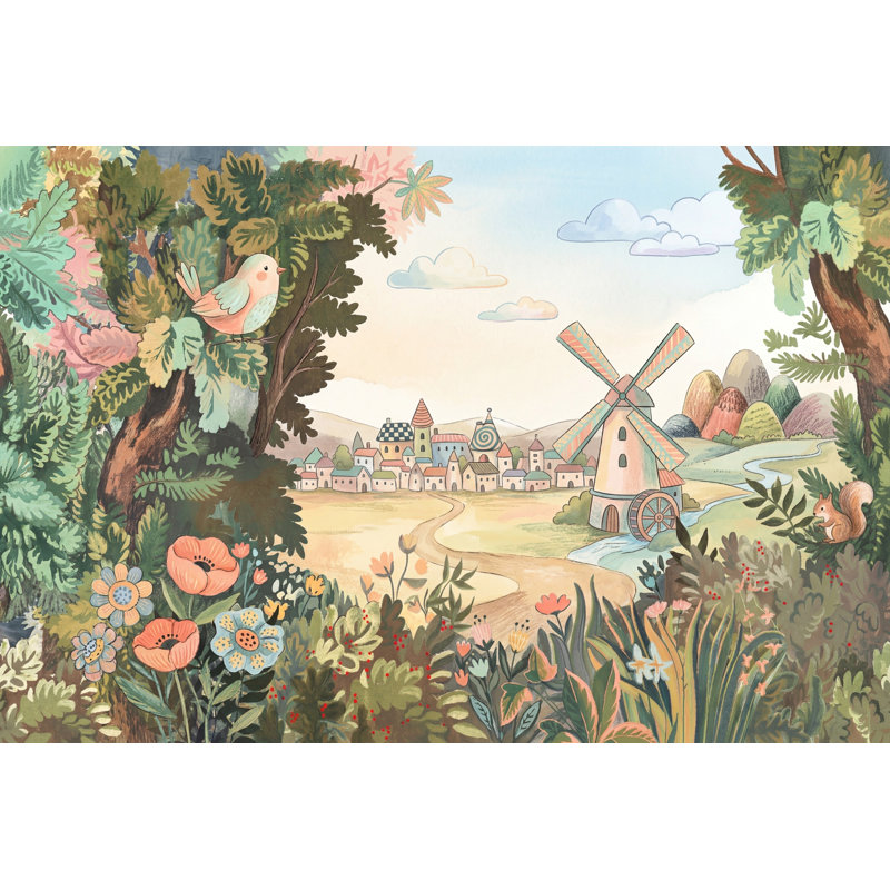 Papier peint de contes de fées campagne, 100 po x 96 po, Peler et coller