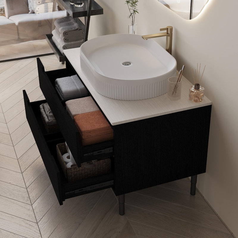 Meuble-lavabo de salle de bain avec tiroirs à fermeture en douceur, Noir