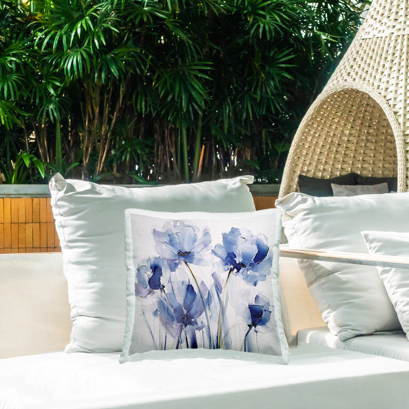 Coussin décoratif abstrait à imprimé abstrait tulipes bleues par Sasha