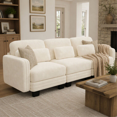 Channel Tufted Modern Minimalist Modular Sectional 3-Seater Sofa, Couch with Thick Comfortable Seat Cushions for Living Room, Bedroom and Apartment Chenille