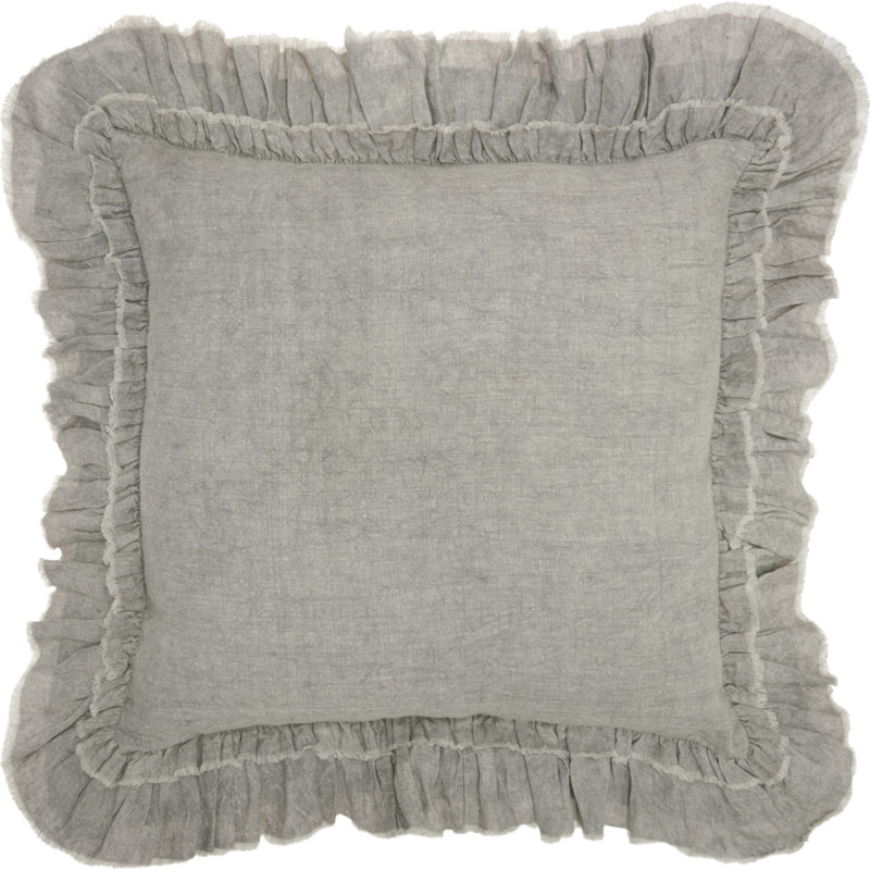 24" Pillow With Ruffled Edges, Light Grey