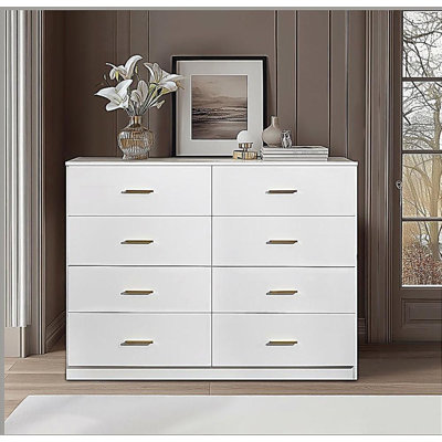 Commode blanche moderne à 8 tiroirs pour la chambre à coucher - Vaste commode de rangement, robuste et sécuritaire