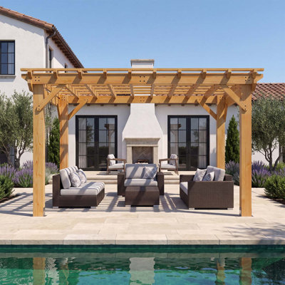 10' x 12' Cedar Wood Outdoor Pergola with Trellis Roof, Weather-Resistant Supports, Brown