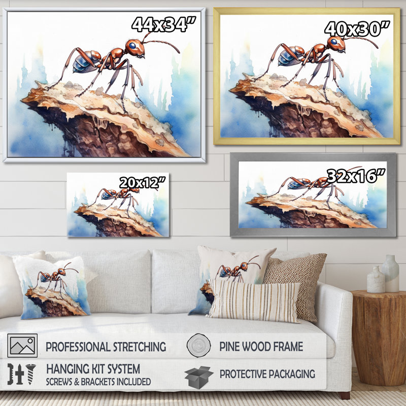 «Tiny Ant I» sur toile, Cadre simple blanc, H 16 po x l 32 po x P 1 po
