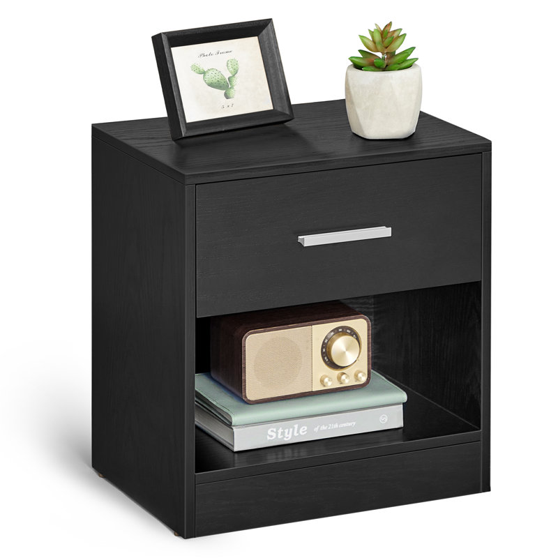 Maxxen 39cm W Manufactured Wood Bedside Table, Classic Black