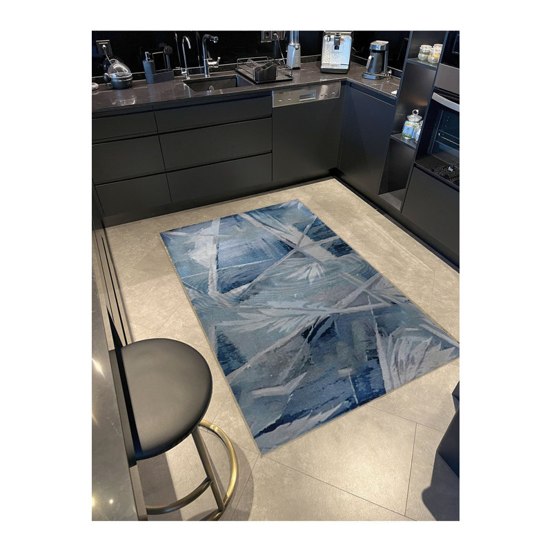 Tapis décoratif moderne à motif prismatique bleu et gris lavable à la machine