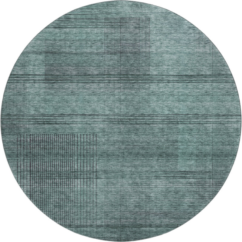 Premium Machine Washable Prisco Teal Rug, Round 8'