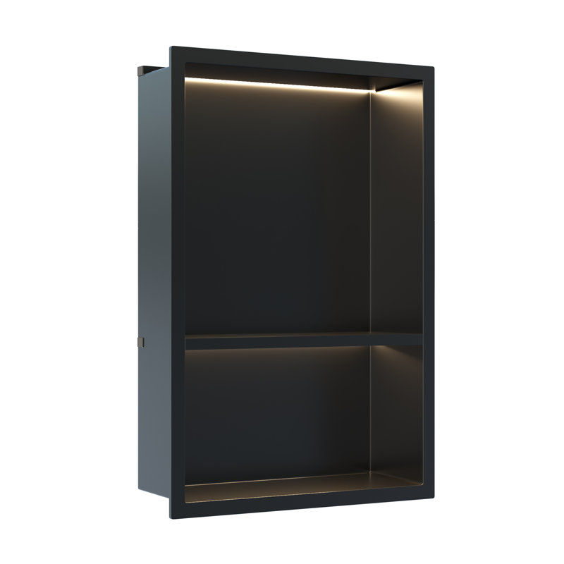 Tablette de niche murale en acier inoxydable 13 po x 18,7 po avec lumière DEL COB, 18.7" H x 17.72" W x 3.94" D