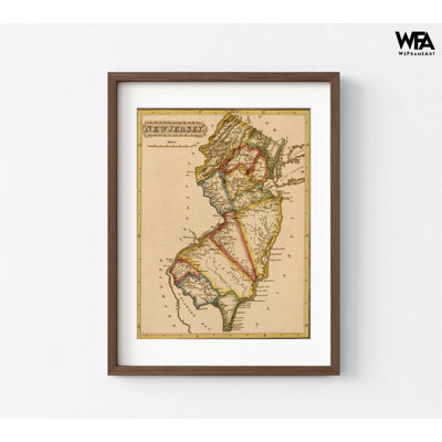 New Jersey 1817 par cartes anciennes, carte antique du New Jersey, bureau de professeur d'histoire, carte américaine, décoration de bureau à domicile, bureau principal
