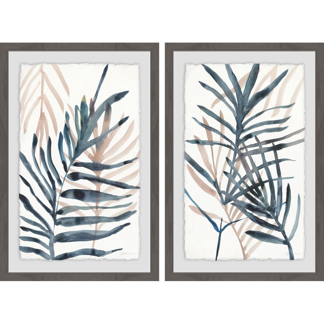 'Dark Palms II' 2 Piece Framed Watercolor Painting Print Set Bayou Breeze 