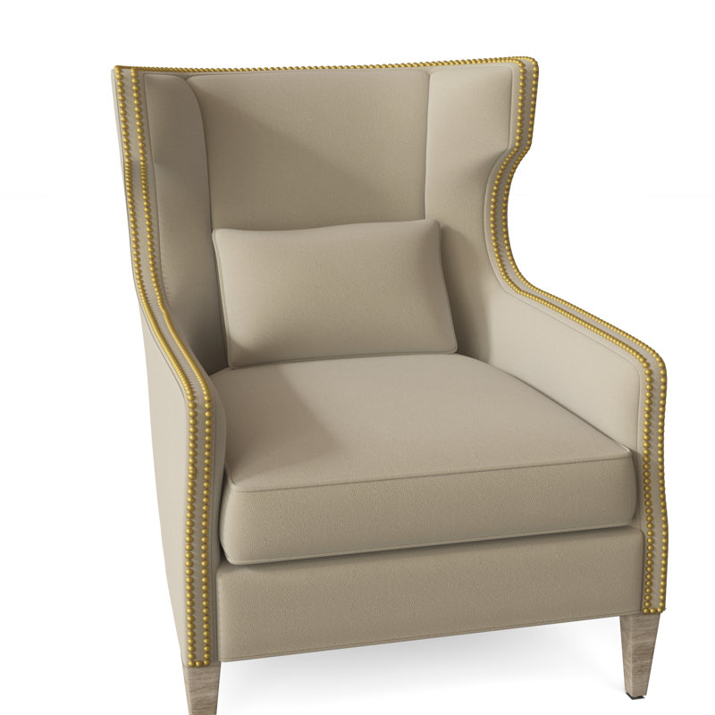 Libby Langdon 28" W Top Grain Leather Wingback Chair, Almond Buff, 1181 Pearl Genuine Leather