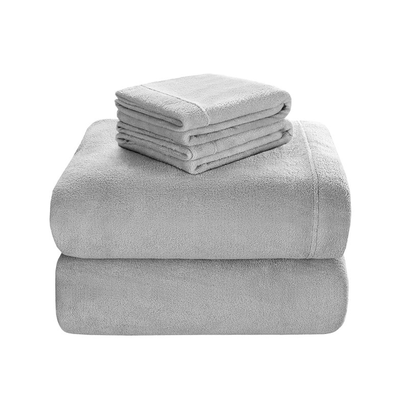 Twin Gray Solid Microfiber Plush Sheet Set