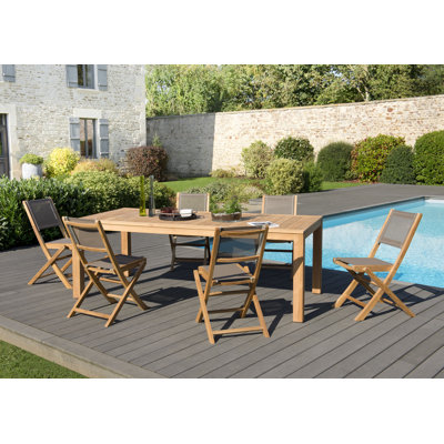 Woehler 6 - Person Teak Rectangular Solid Wood Patio Dining Set
