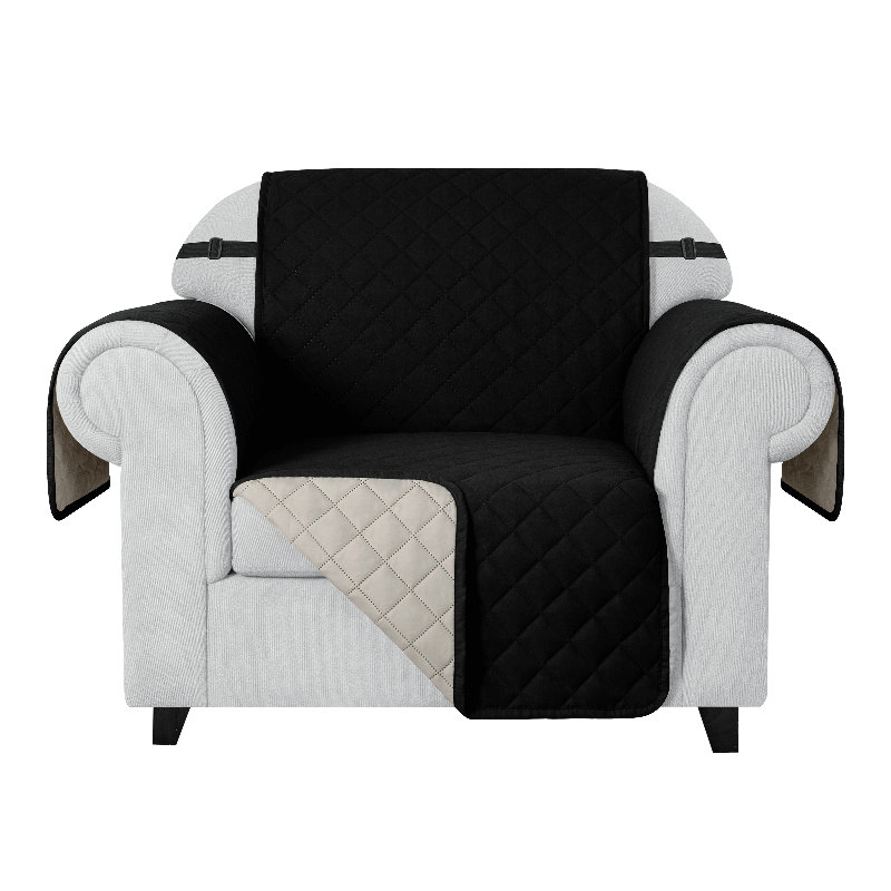 Housse réversible pour fauteuil à coussins carrés / rectangulaires, Microfibre noire / microsuède