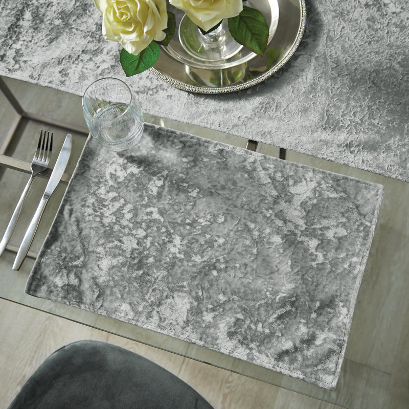 Crushed Velvet Placemat 2 Pack of Placemats, Silver