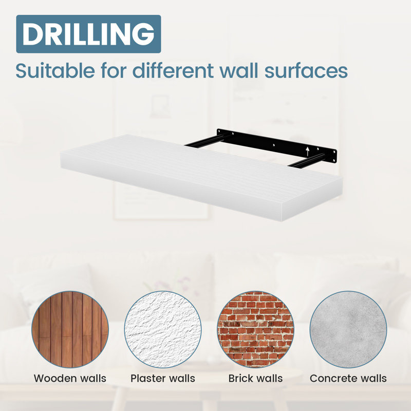 2 Pieces 60/80cm MDF & Thick Steel Bracket Floating Shelves, 60cm W X 23.5cm D X 4cm H