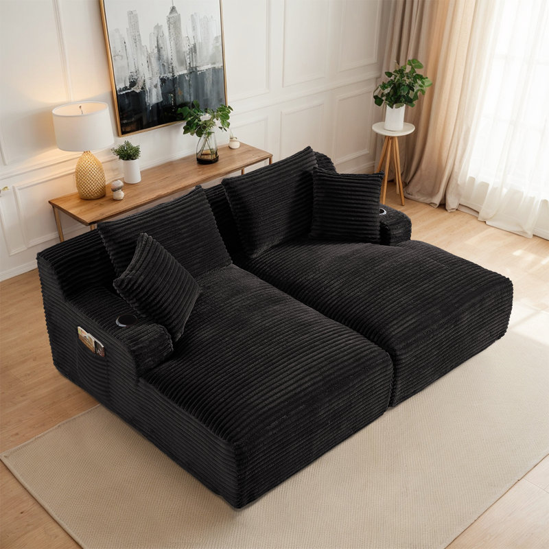 Canapé surdimensionné 79 po avec méridienne 79 po, Noir, H 34 po x l 79 po x L 62 po