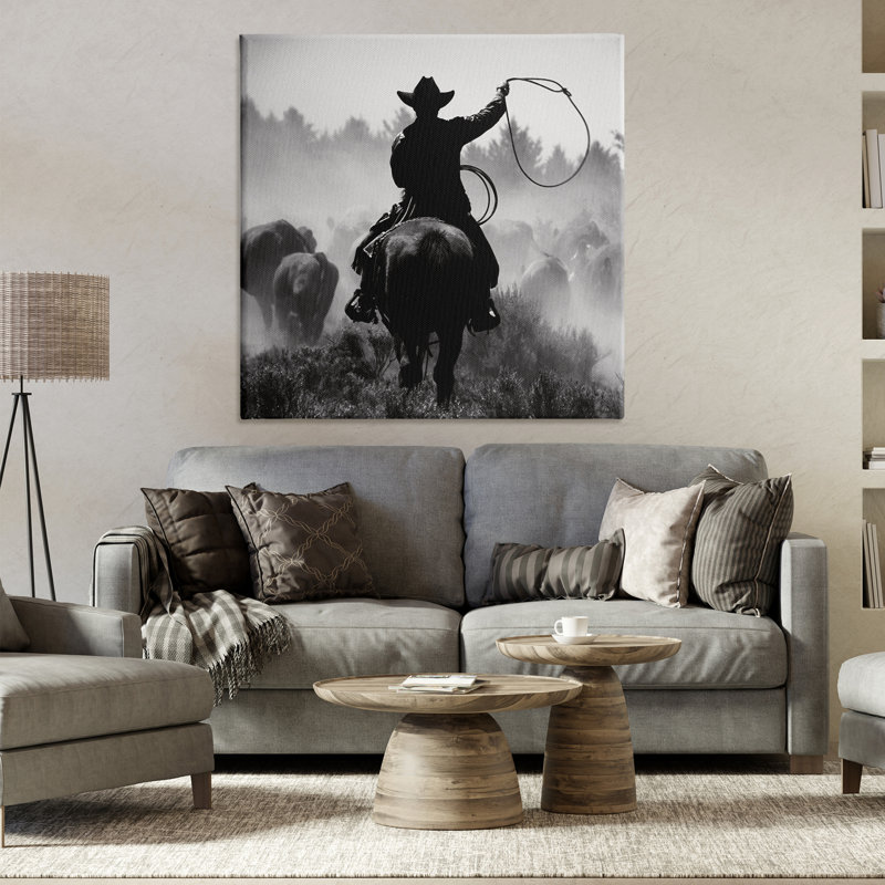 «Cowboy Swinging Lasso», art mural sur toile par Danita Delimont, H 36 po x l 36 po