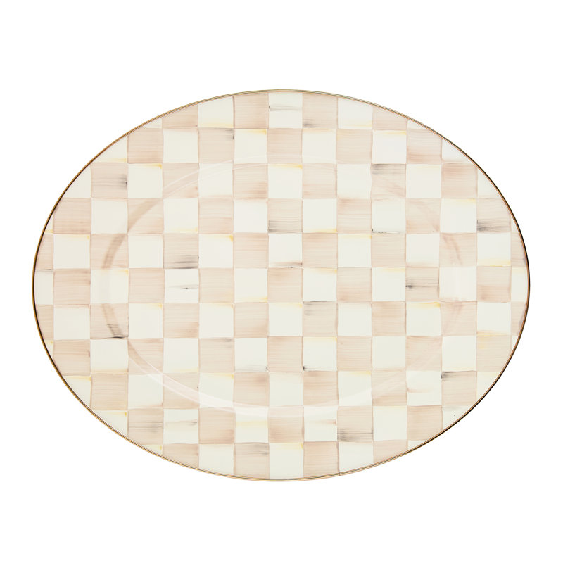 Mocha Check Oval Platter, 0.75" H x 15.75" L x 11" W