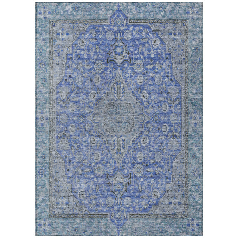 Tapis intérieur / extérieur 10 pi x 14 pi bleu et gris lavable