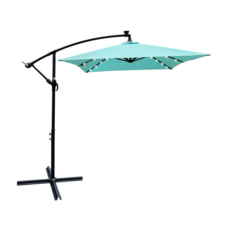 Outdoor 2X3m Rectangle Patio Umbrella - Solar Powered Led Lighting, 40+ Upf, Water , With Cross Base For Garden Deck Pool Area Waterproof, 180G , Backyard