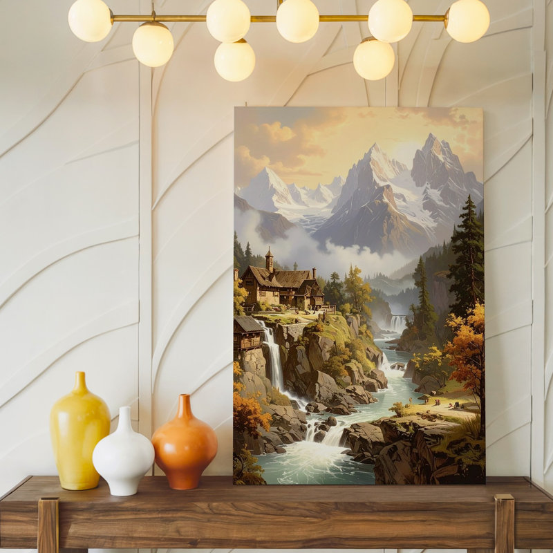 Art mural, paysage de montagne paisible avec toile de cascade, H 20 po x l 30 po