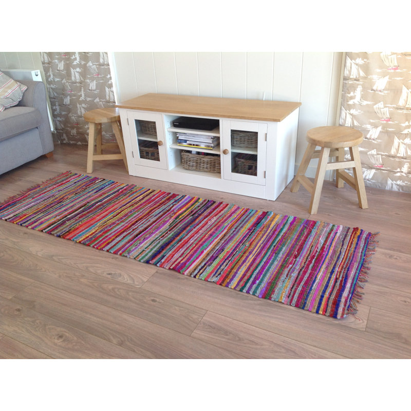 Reginald Handwoven Flat Weave Recycled Rag Rug, Runner 90 x 300cm