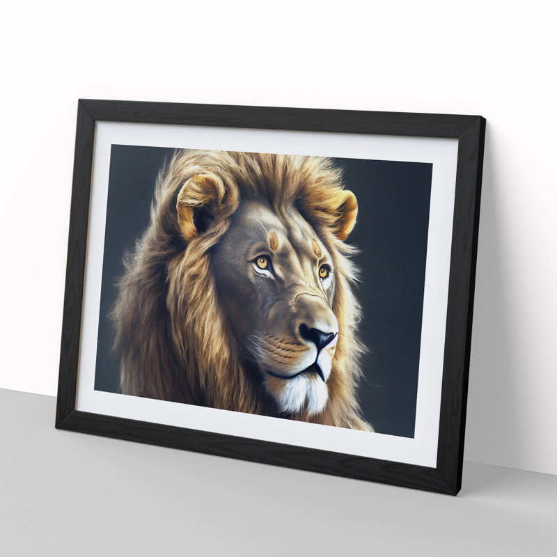 Relaxed Lion - Single Picture Frame Painting, Black Framed, 25cm H x 34cm W x 2cm D