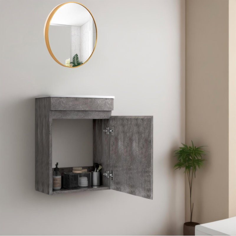 Meuble-lavabo flottant 16 po avec lavabo en résine, Gris