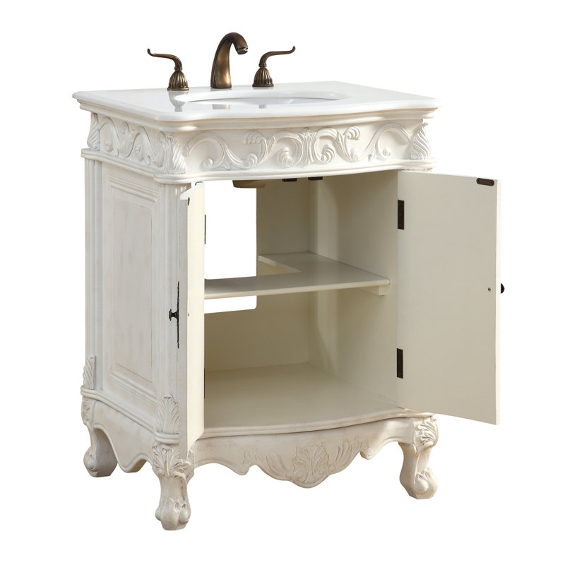Ensemble de meuble-lavabo simple 27 po Lunette, Blanc antique, Blanc Ivoire