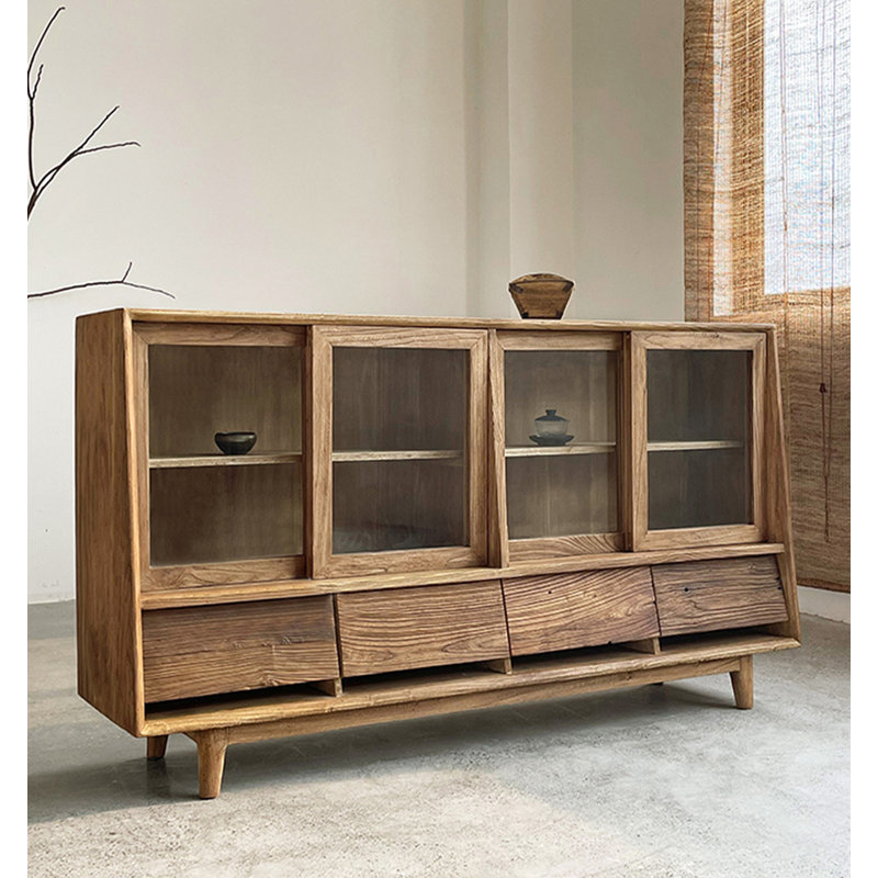Buffet en bois d'orme de style Wabi-sabi