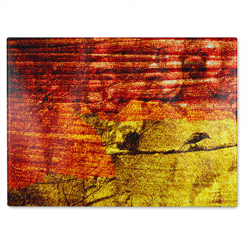 Birds On Branch Glass Chopping Board