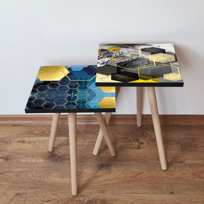 Tables gigognes Modern Modern (2 pièces), pieds en bois de hêtre, 13,8 x 18,5 x 13,8 pouces et 13,8 x 16,5 x 13,8 pouces | 100% panneau de fibres à densité moyenne, épaisseur: 0,7 pouce | Conception géométrique élégante pour le salon et la décoration intérieure