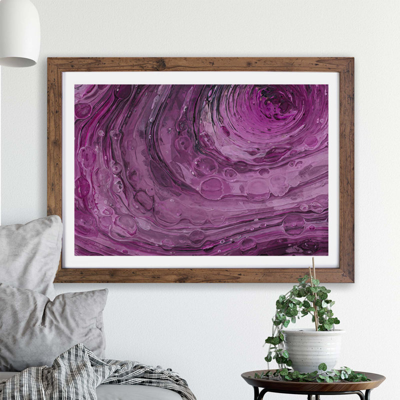 'Night Sunrise in Abstract' - Picture Frame Painting Print on Paper, 45cm H x 63cm W x 2cm D, Walnut